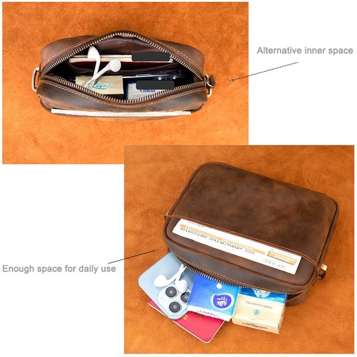 crazy horse leather clutch bag